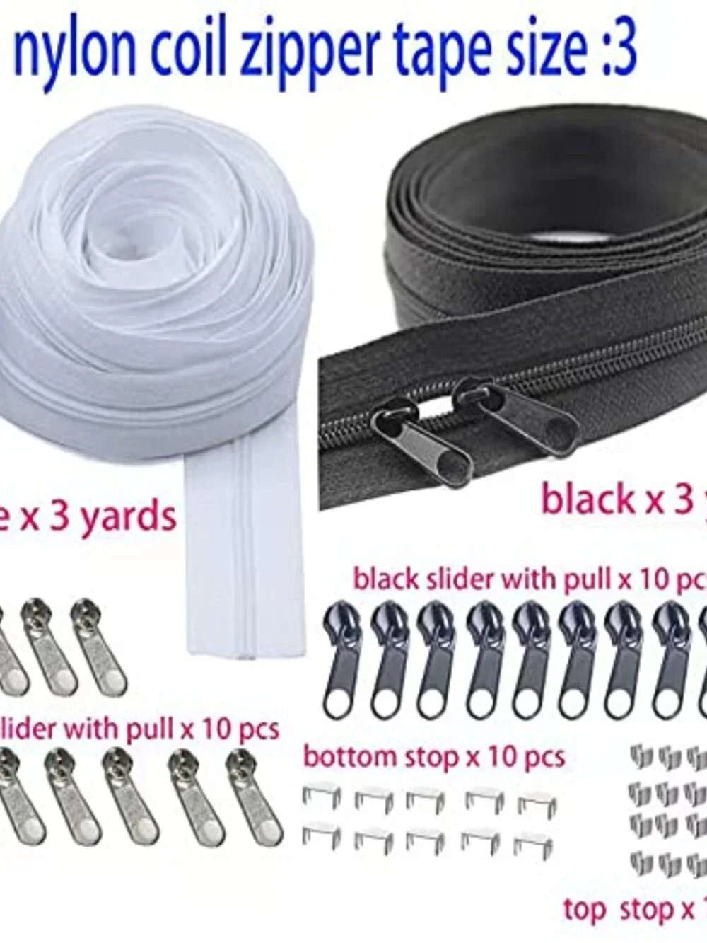Bulk Zippers Tape 6 Yards #3 Nylon Coil Zippers by The Yard with 20pcs Zipper Sl